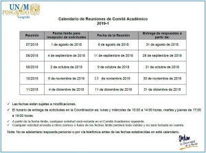 Calendario de Reuniones de Comité Académico 2019-1