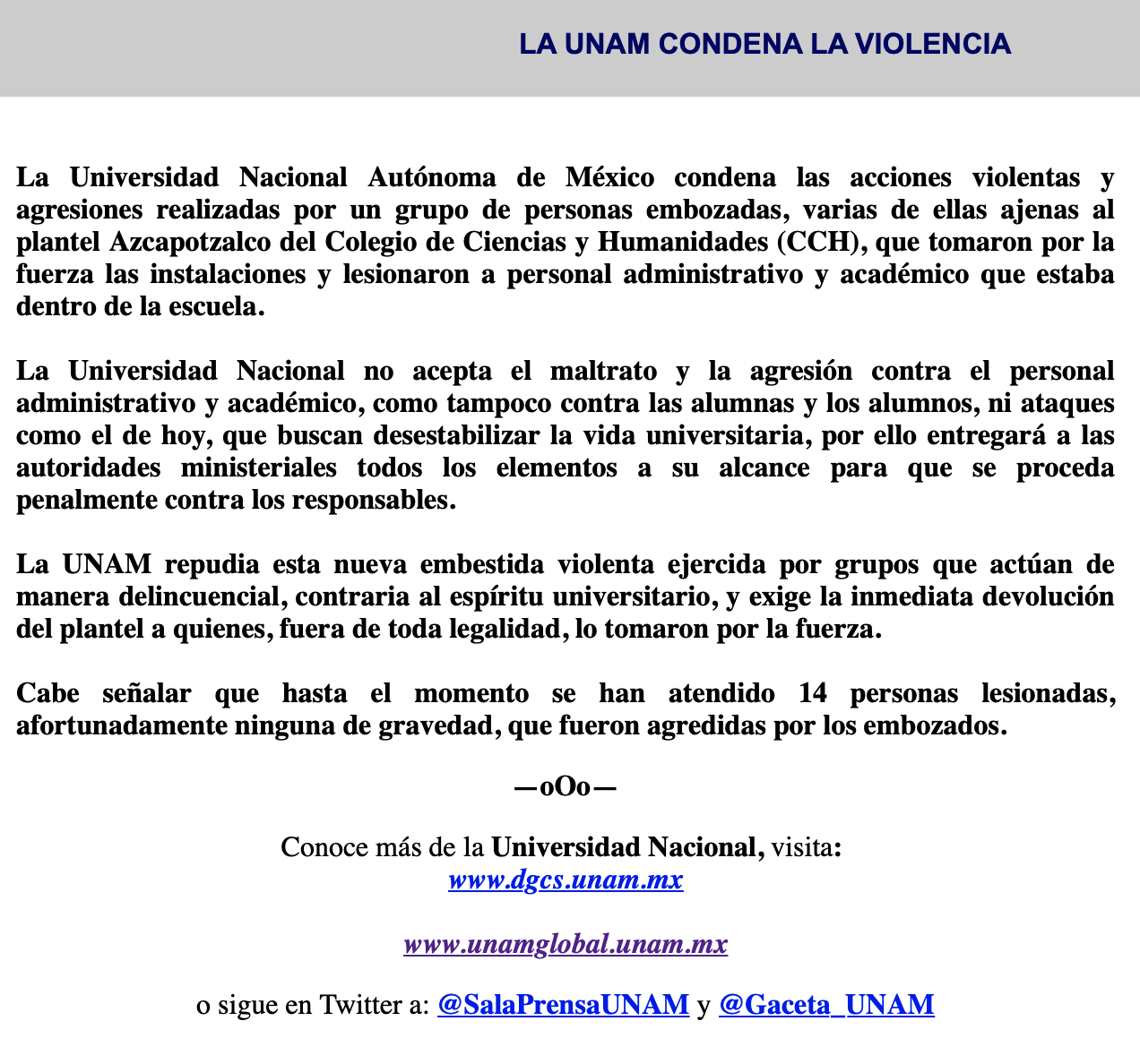 La UNAM condena la violencia 2020 02 26 a las 18.38.13